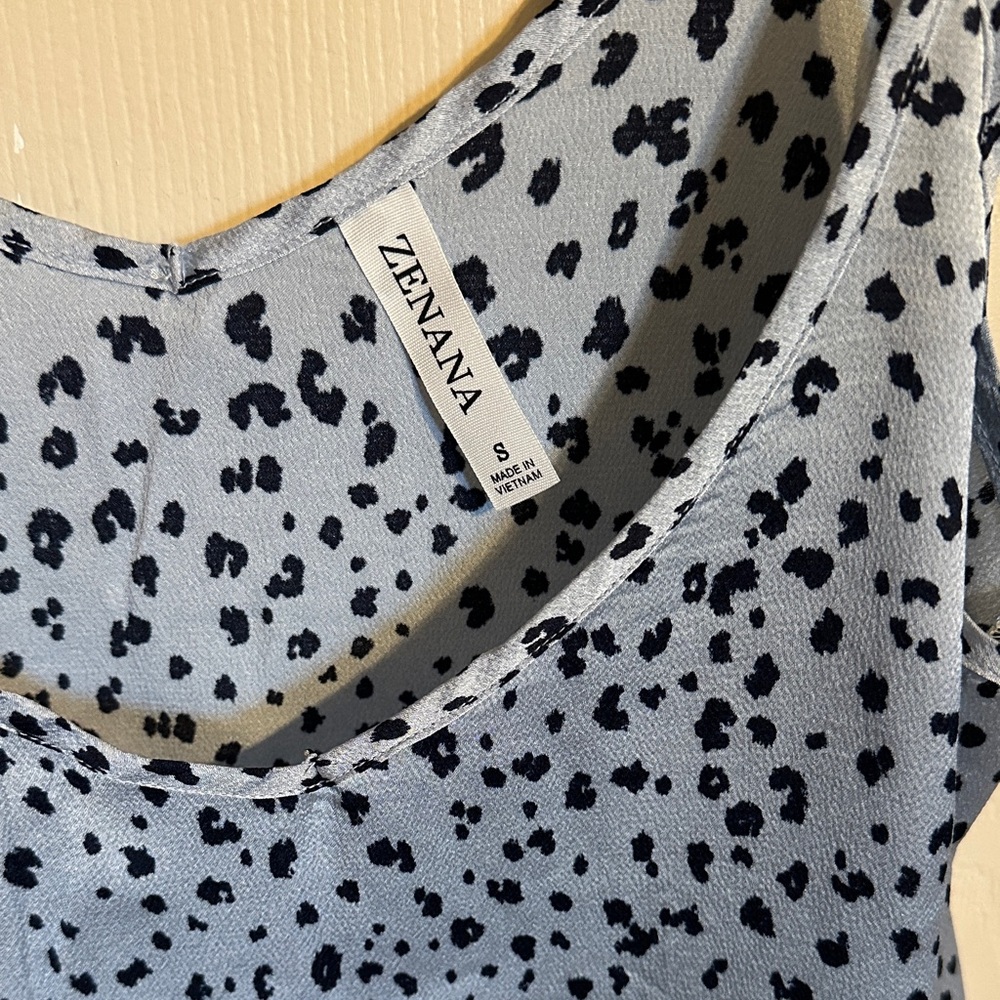 Zenana Outfitters Leopard Print Satin VNeck Cami Tunic Dress/Chemise, Blue, Sz S - Picture 4 of 6